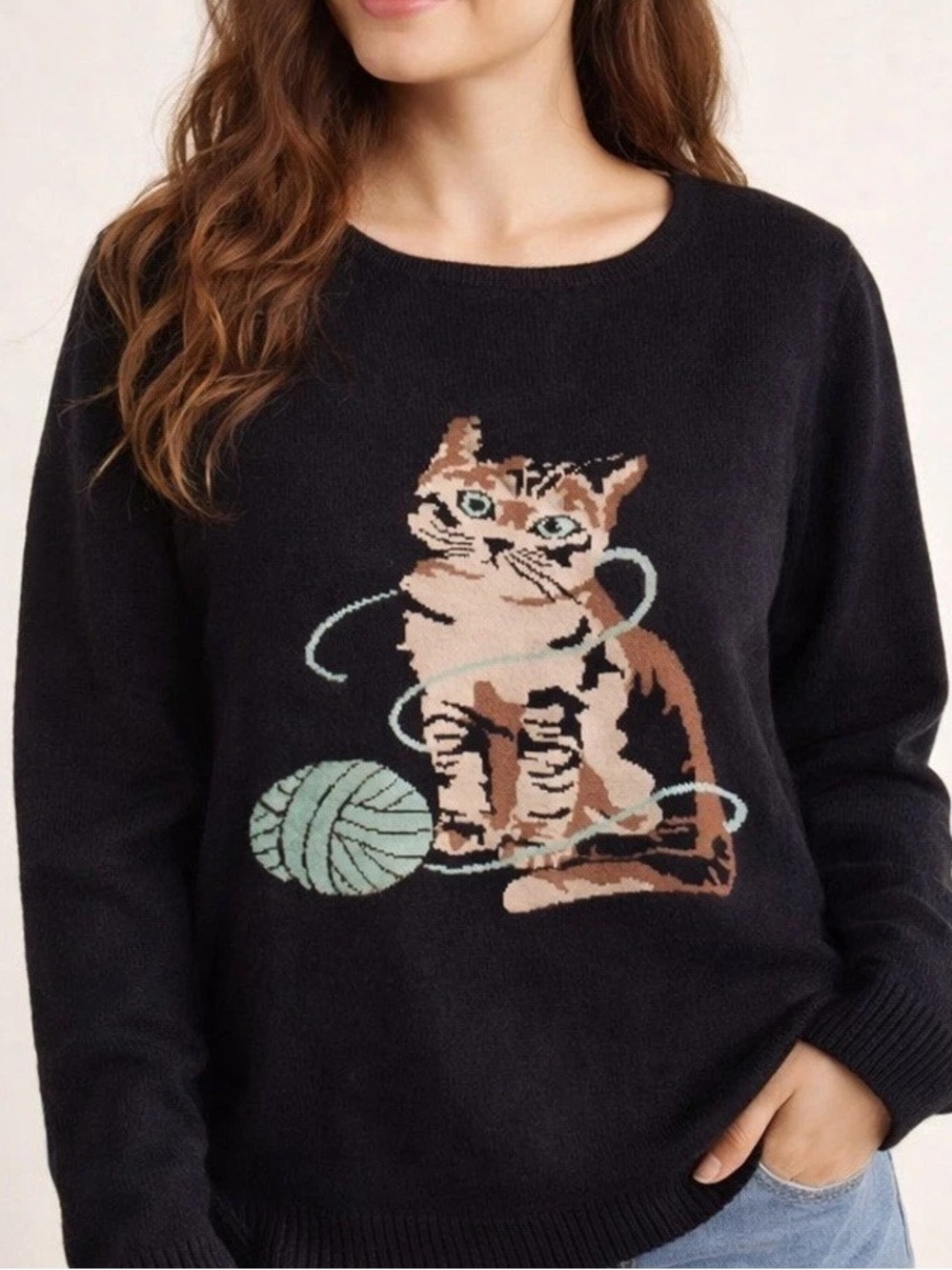 Astrologie Cat Knit Sweater Size XL Navy Blue Animal
